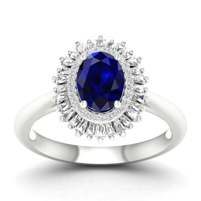 Oval Sapphire & Diamond Ballerina Ring in 10k White Gold