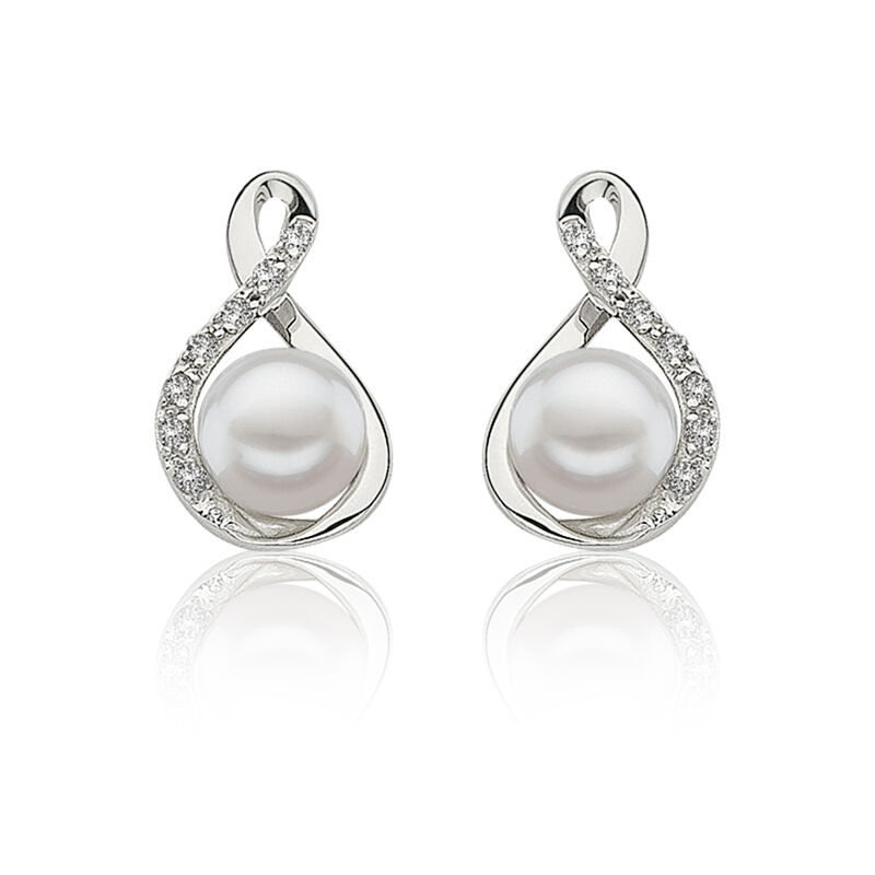 Freshwater Pearl & Diamond Earrings in 14k White Gold image number null
