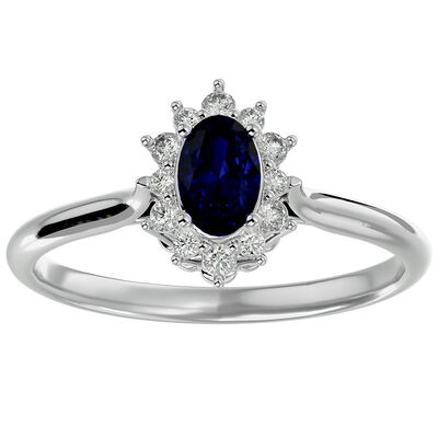 Oval-Cut Sapphire & Diamond Halo Ring in Sterling Silver