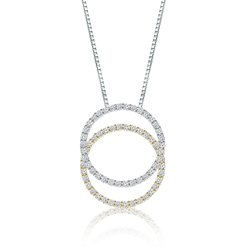 Double Diamond Circle Pendant in 14k White & Yellow Gold image number null