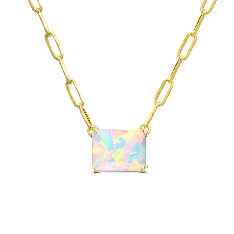 Emerald-Cut Created Opal Paperclip Chain Pendant in Yellow Gold Plated Sterling Silver image number null