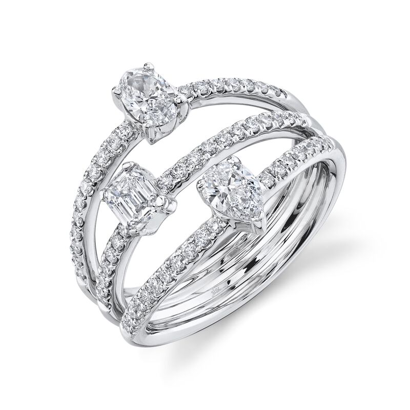 Shy Creation Three Row Diamond Ring 1.24 ctw in 14k White Gold SC22006176 image number null