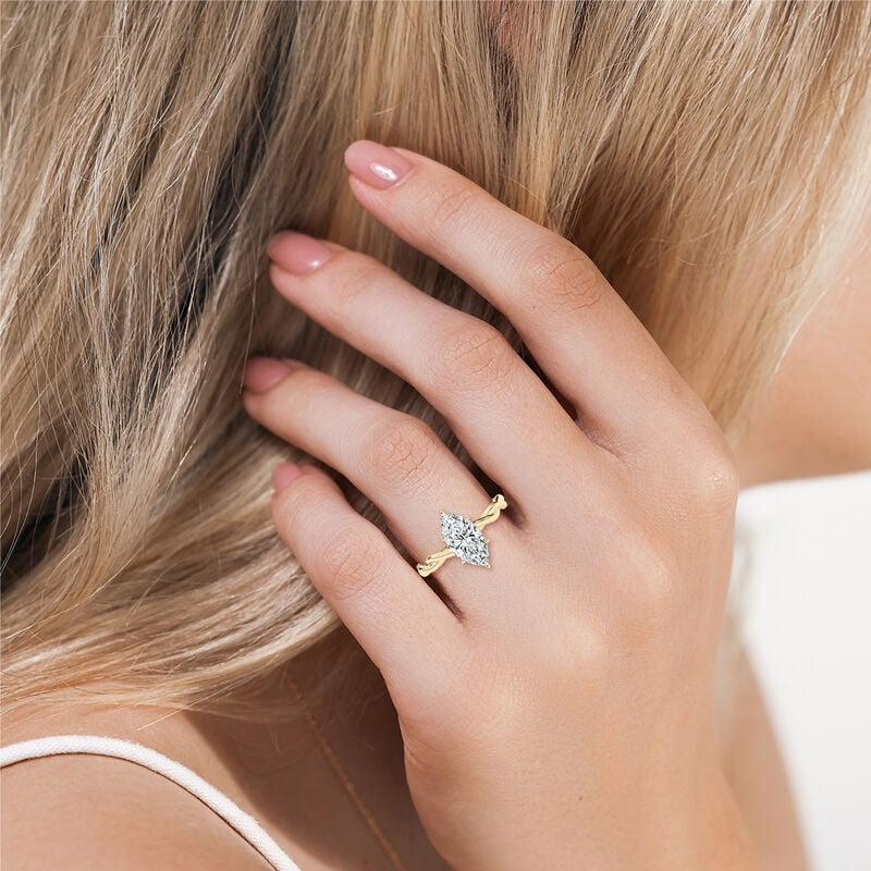 Marquise Lab Grown Diamond 2 1/8ctw. Twist Hidden Halo Engagement Ring in 14k Yellow Gold image number null