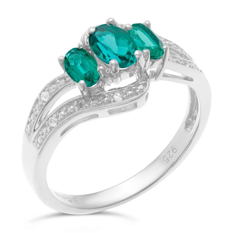 Triple Oval Created Emerald and Created White Sapphire Ring in Sterling Silver  image number null