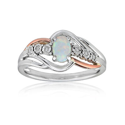 Oval Created Opal & Diamond Ring in 10k Two-Tone