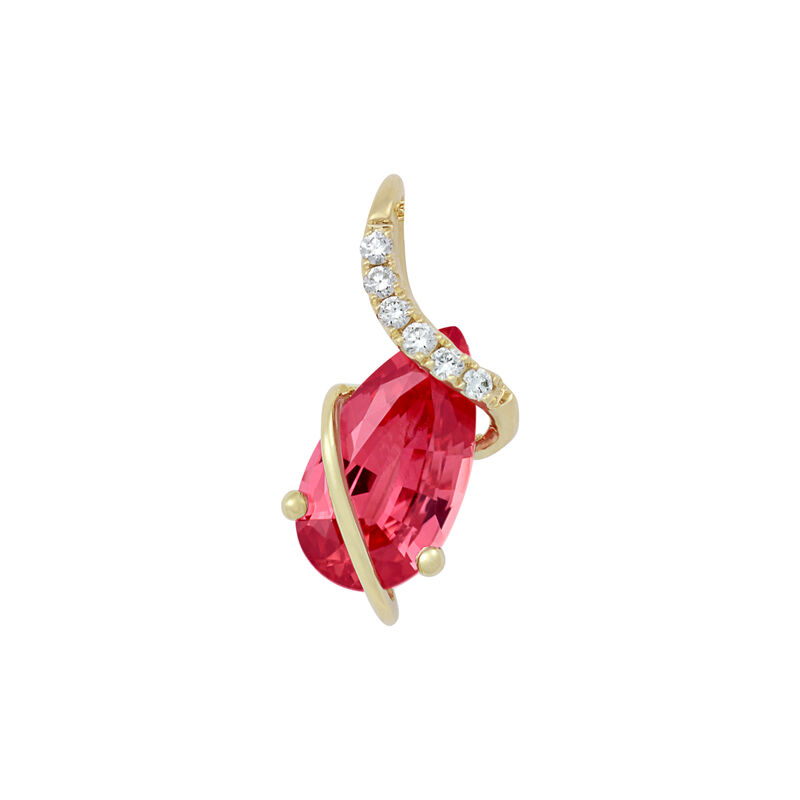 Pear-Shaped Created Padparadscha Sapphire Lab Grown Diamond Pendant in 14k Yellow Gold image number null