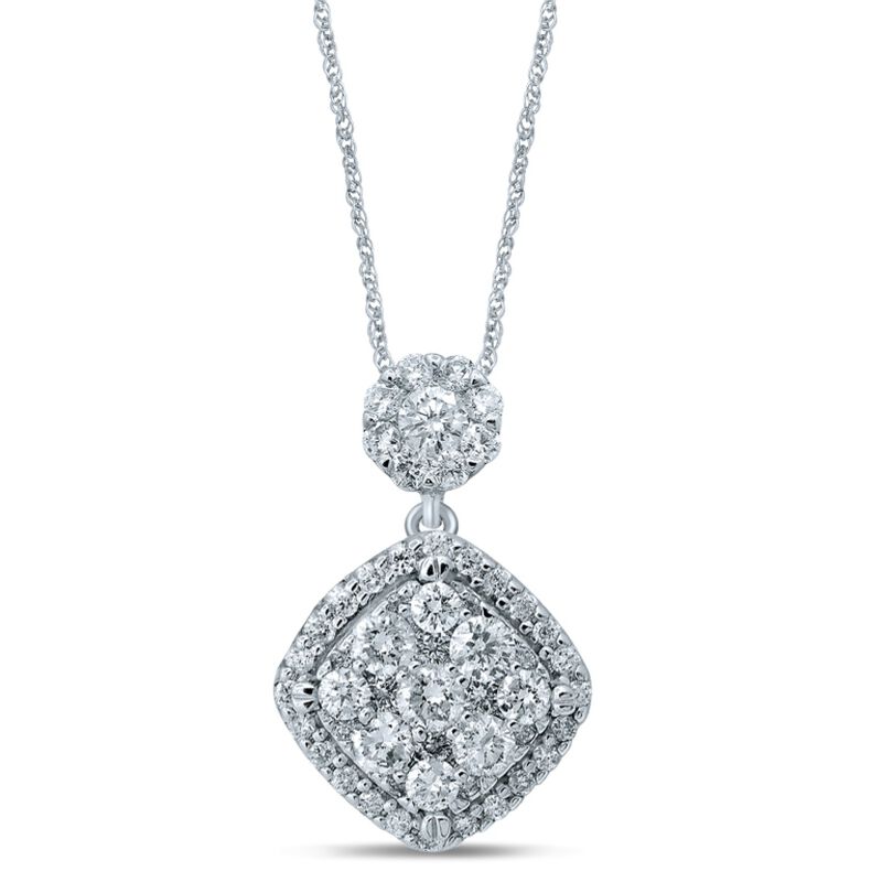 Brilliant-Cut 1ctw. Diamond Cluster Halo Pendant in 10k White Gold image number null