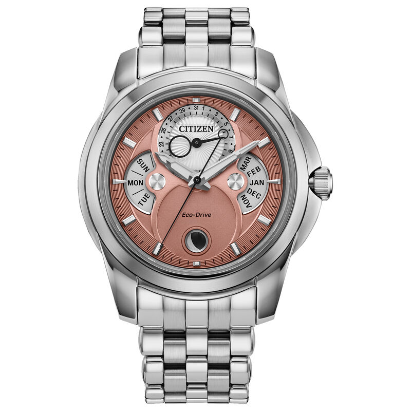 Citizen Men's Calendrier Coral Dial Stainless Steel 42mm Watch BU0080-52X image number null