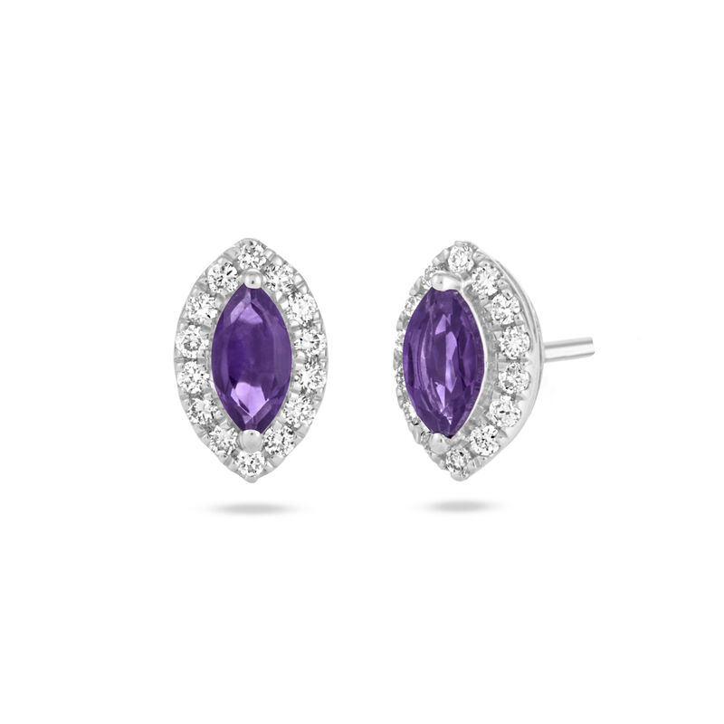 Marquise Amethyst Halo Lab Grown Diamond Earrings in Sterling Silver image number null