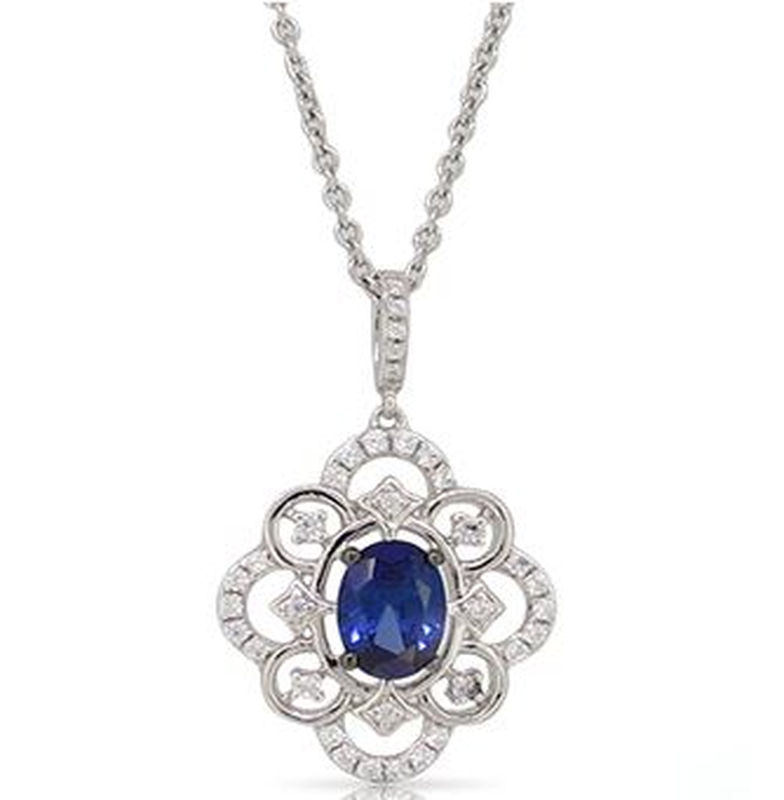 Oval Tanzanite & Diamond Pendant in 14k White Gold image number null