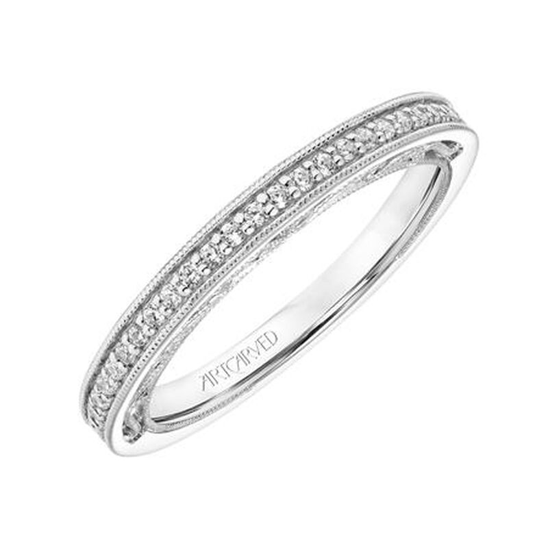 Blanche. ArtCarved Diamond Wedding Band in 14k White Gold image number null