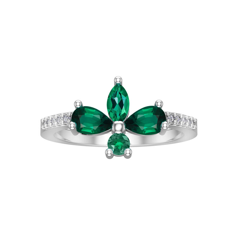 Created Emerald & Diamond Marquise Ring in 10k White Gold image number null