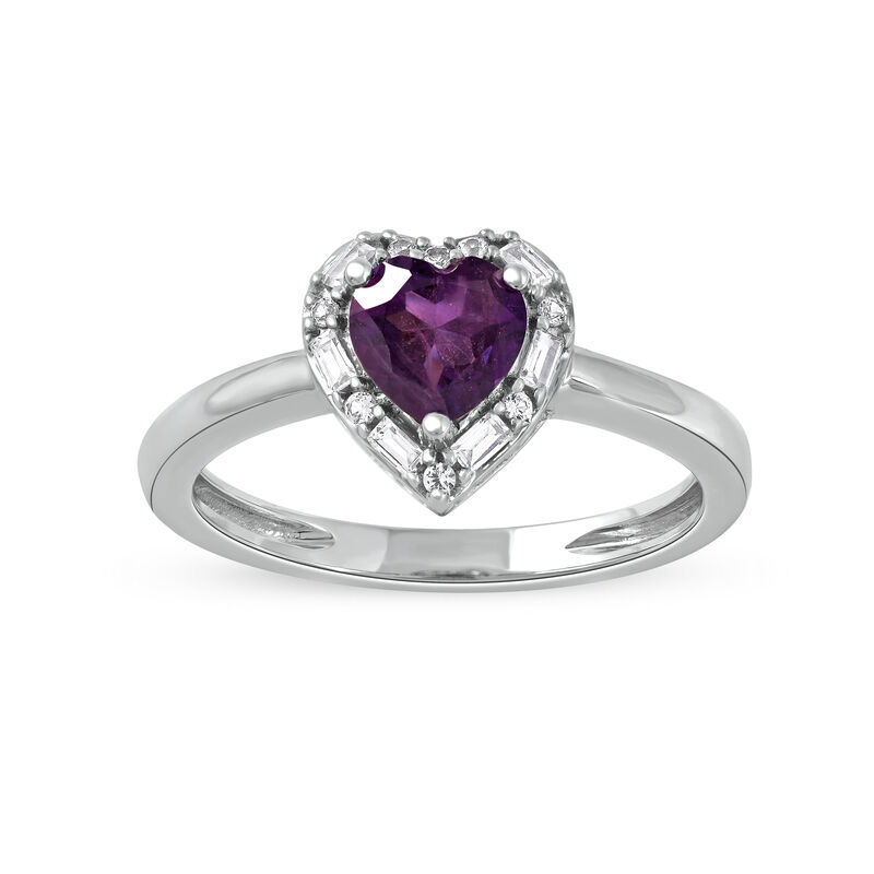 Amethyst & Created White Sapphire Heart Ring in Sterling Silver image number null