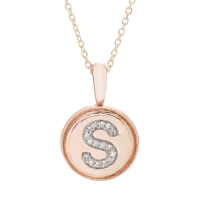 Diamond Initial S Pendant in 14k Rose Gold image number null