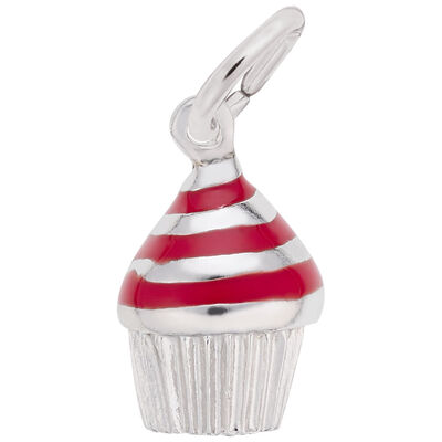 Red Cupcake Charm in Sterling Silver