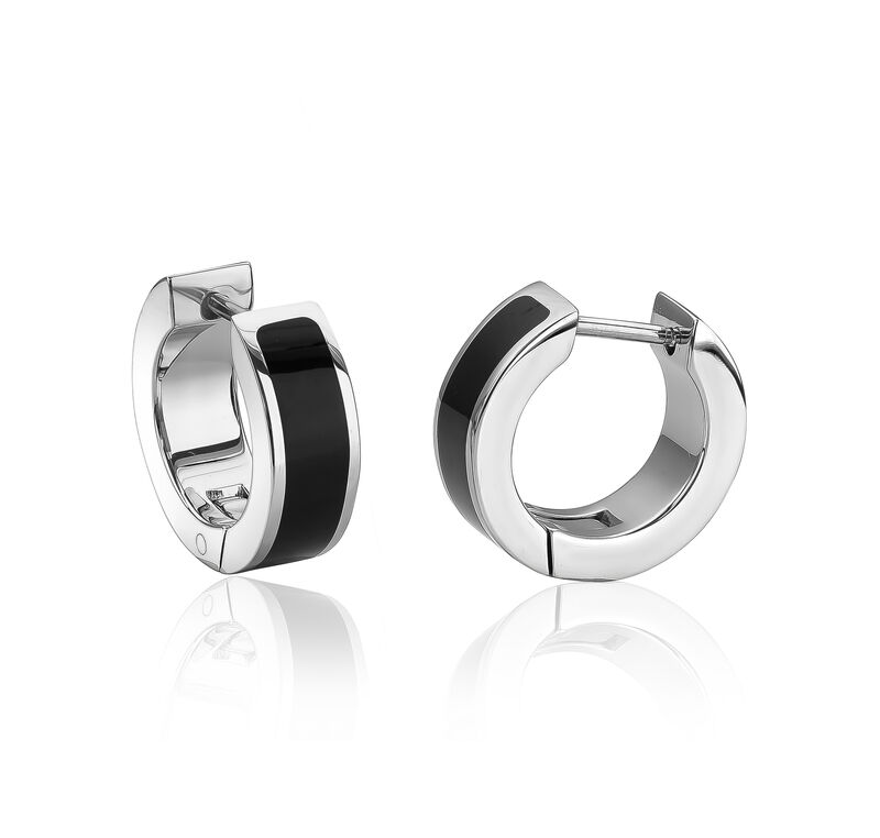Italgem Steel Black IP Inlay Huggie Earrings in Stainless Steel image number null