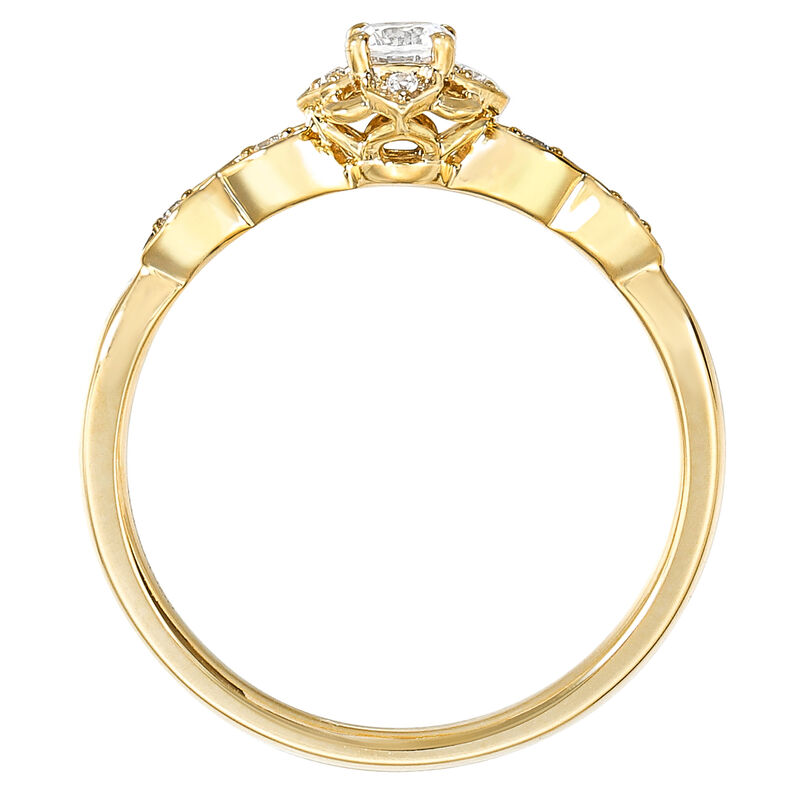 Round Lab Grown Diamond 1/5ctw. Floral Halo Promise Ring in 10k Yellow Gold image number null
