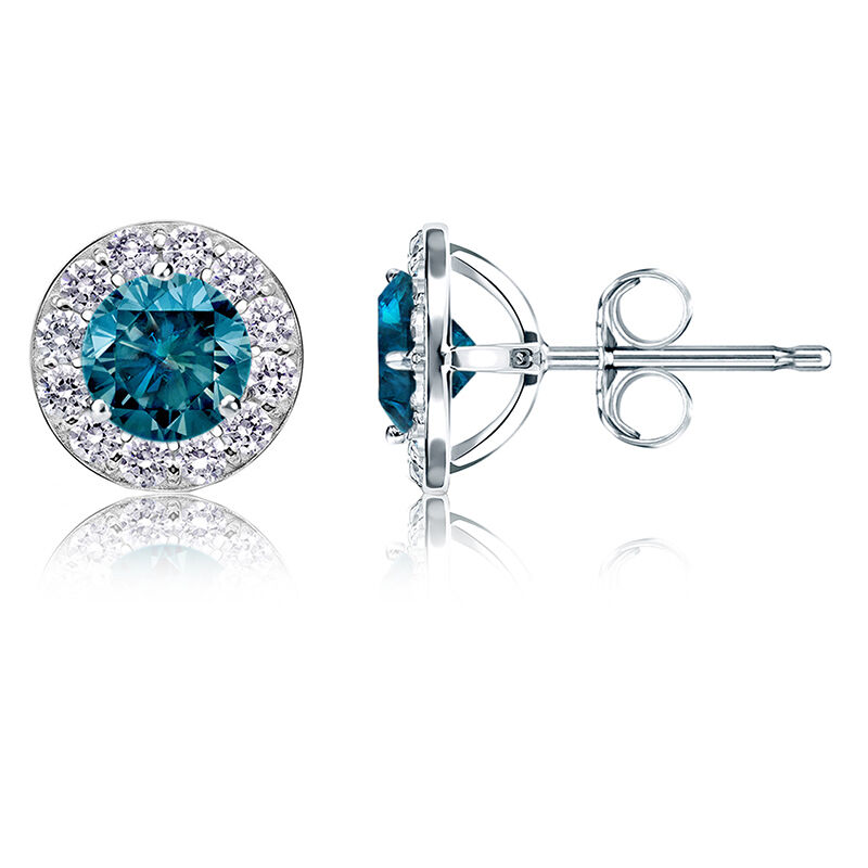 Blue Diamond ¾ct. t.w. Halo Stud Earrings in 14k White Gold image number null