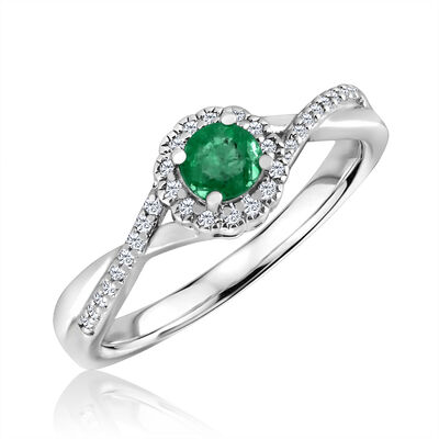 Round-Cut Emerald & Diamond Infinity Ring in Sterling Silver