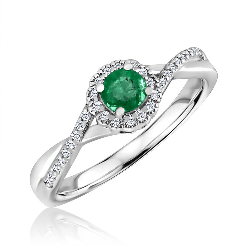 Round-Cut Emerald & Diamond Infinity Ring in Sterling Silver image number null