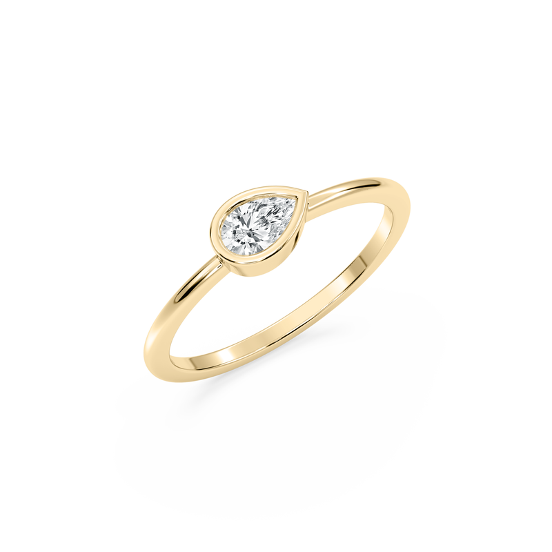 Pear Lab Grown Diamond East West Bezel Petite Solitaire Engagement Ring in 10k Yellow Gold image number null