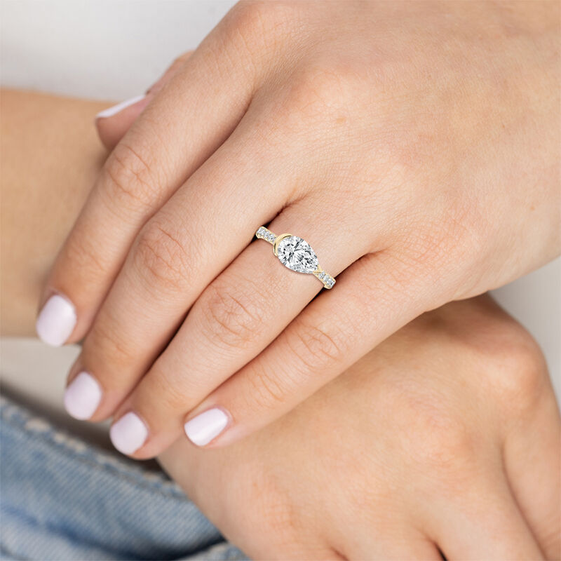 Pear Lab Grown Diamond 2 1/2ctw. East West Half Bezel Engagement Ring in 14k Yellow Gold image number null