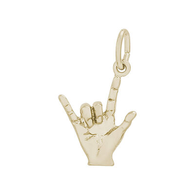 I Love You Hand Sign Charm in 14K Yellow Gold