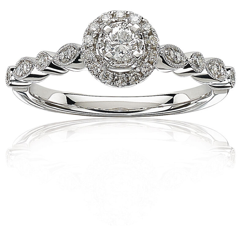Everly. Diamond 3/8ctw. Round Halo Engagement Ring with Pinched Diamond Shank  image number null