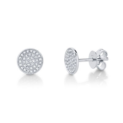 Shy Creation 0.17 ctw Pave Diamond Circle Stud Earrings in 14k White Gold