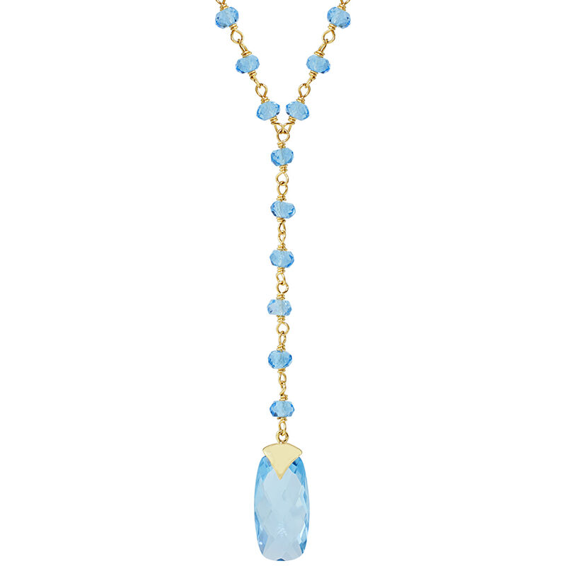 Swiss Blue Topaz Elongated Oval Lariat Fashion Gemstone Necklace in 14k Yellow Gold image number null