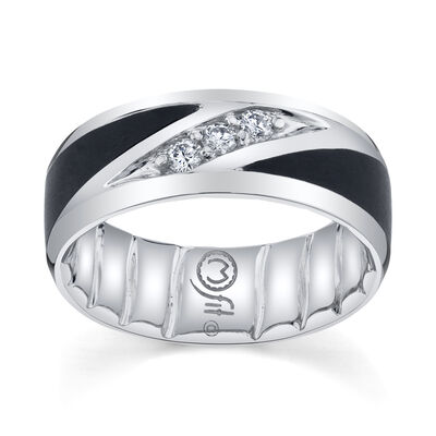 Men's MFIT Diamond 1/5ctw. & Black Ceramic Ring in 10k White Gold 