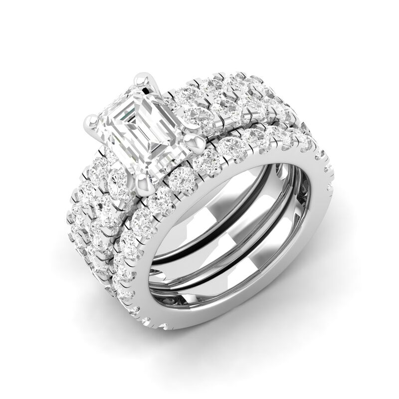 Emerald Lab Grown Diamond 5ctw. Three Ring Engagement Set in 14k White Gold image number null