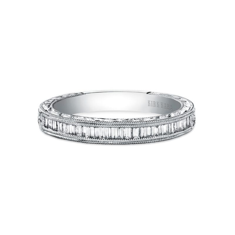 Hand Engraved Intricate Baguette Diamond Band in 18k White Gold K1151D-B image number null