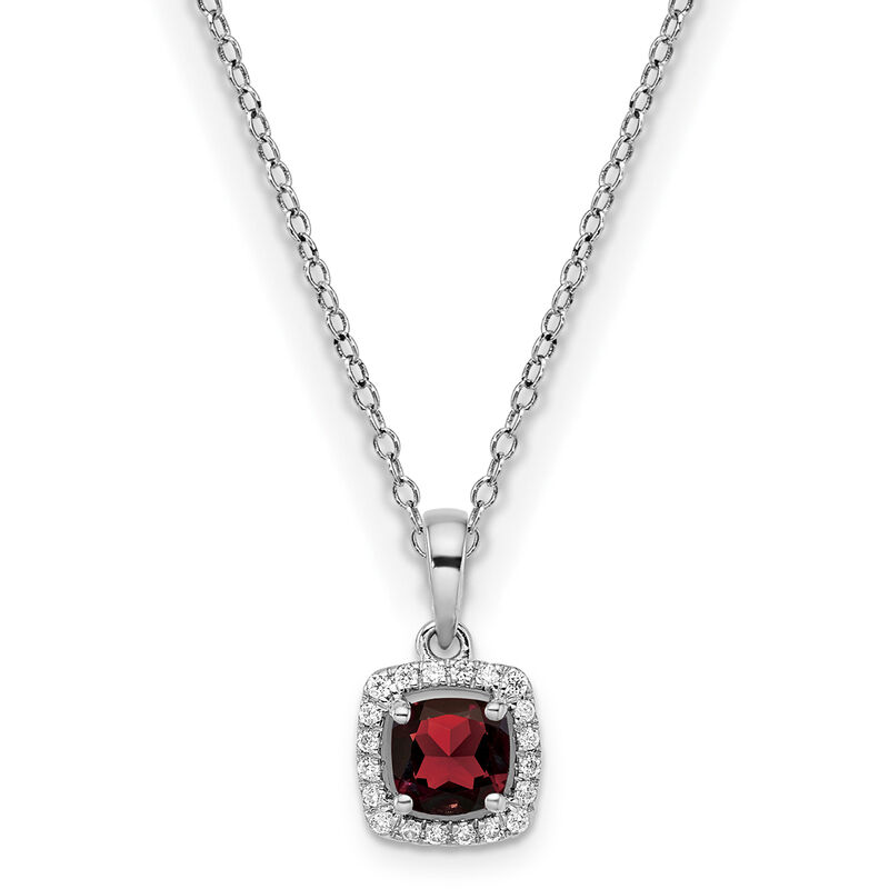 Cushion-Cut Garnet & Diamond Halo Pendant in Sterling Silver image number null