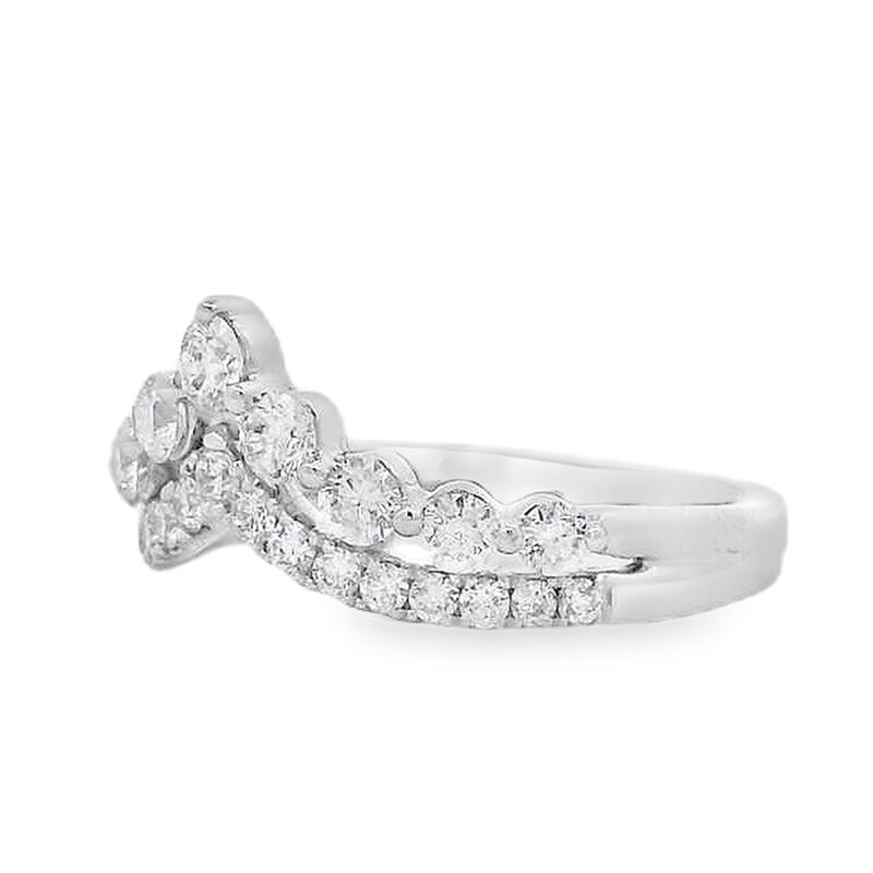 Round Diamond Chevron Contour Wedding Ring in 14k White Gold image number null