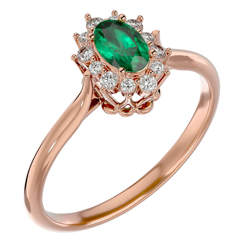 Oval-Cut Emerald & Diamond Halo Ring in 14k Rose Gold image number null