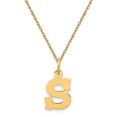 Small Block S Initial Necklace in 14k Yellow Gold