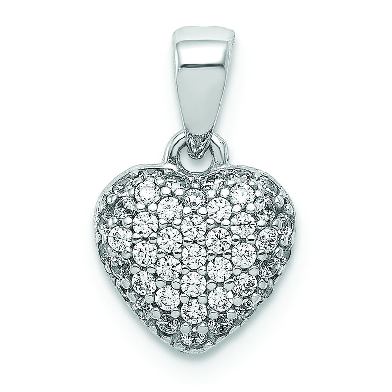 Pave CZ Polished Heart Charm in 14k White Gold image number null