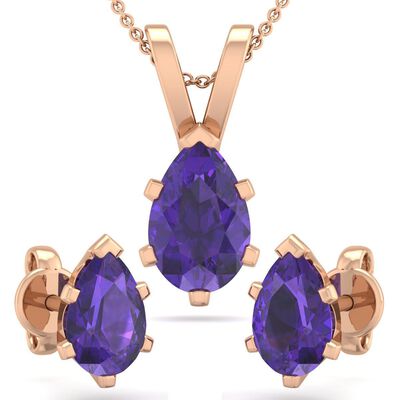 Pear Amethyst Necklace & Earring Jewelry Set in 14k Rose Gold Plated Sterling Silver