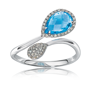 Blue Topaz Open-Design & Diamond Ring in White Gold