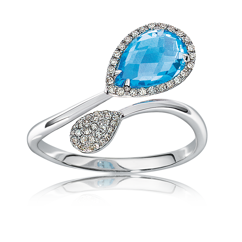 Blue Topaz Open-Design & Diamond Ring in White Gold image number null