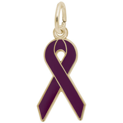 Purple Cancer Awareness Ribbon Charm in Gold Plated Sterling Silver