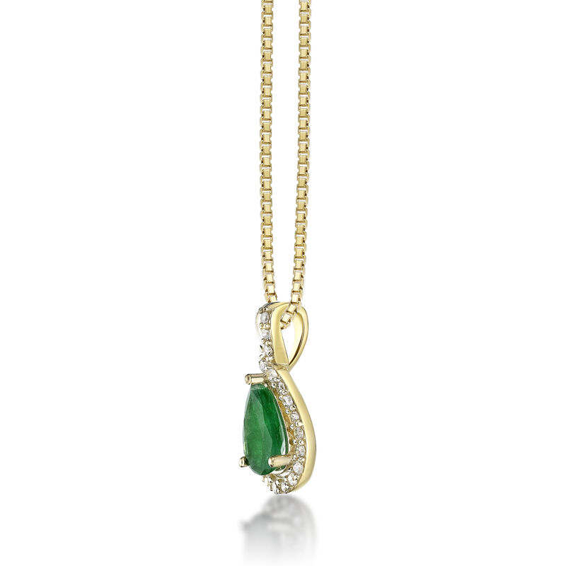 Pear Emerald & Diamond Pendant in 10k Yellow Gold image number null