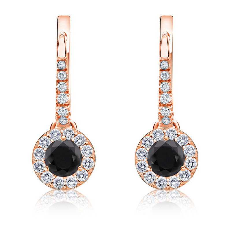 Black Diamond Halo 3/4ct. Drop Earrings in 14k Rose Gold image number null