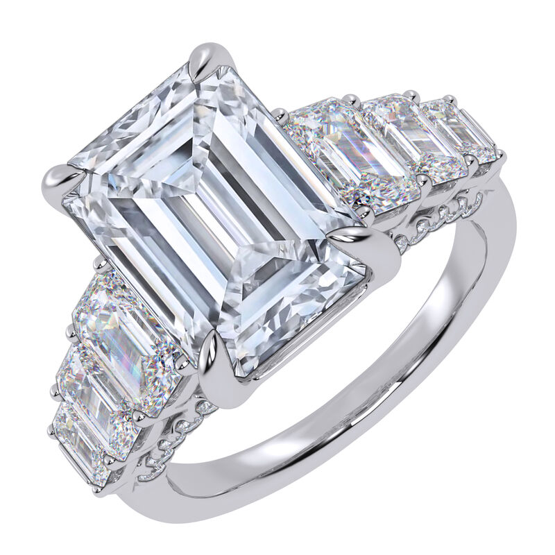 Indianapolis Emerald-Cut Lab Grown 6 3/4ct. Diamond With Emerald & Brilliant-Cut Accents Engagement Ring in 14k White Gold image number null