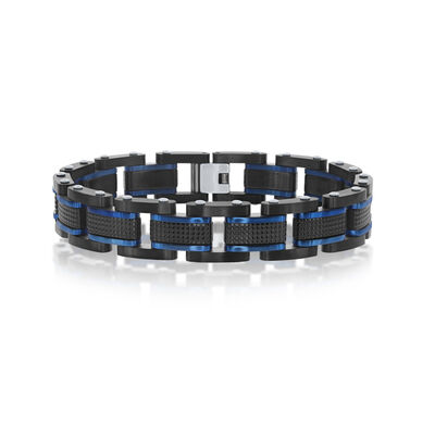 Men's Blue and Black Link Bracelet in Stainless Steel 
