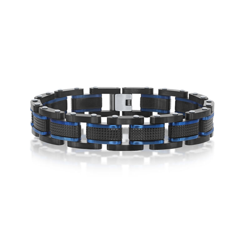 Men's Blue and Black Link Bracelet in Stainless Steel  image number null