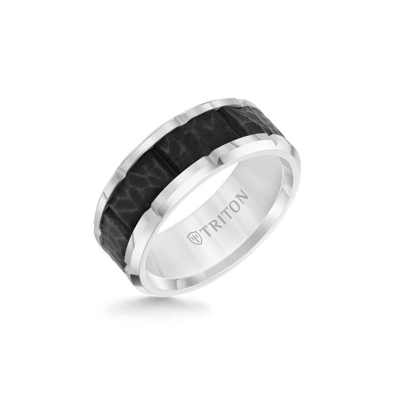 Gents Triton Black Matte Center w/ Bright Cut Edge Wedding Band 9mm image number null