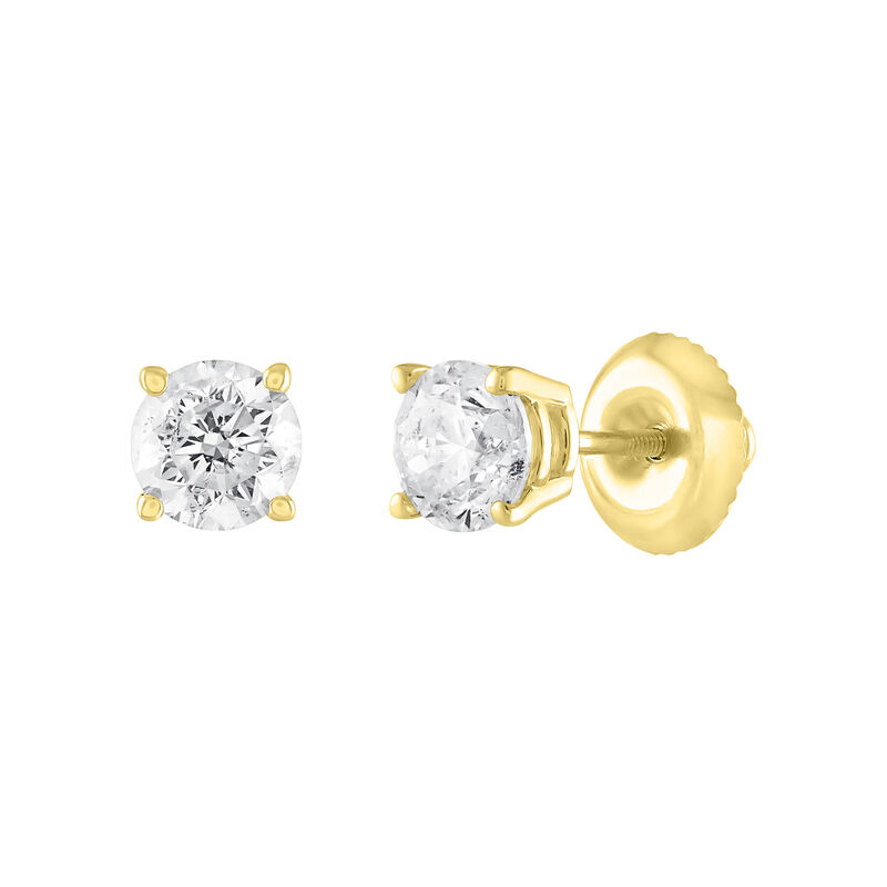 Brilliant-Cut 1tw. HI I2 Diamond Stud Earrings in 14k Yellow Gold image number null