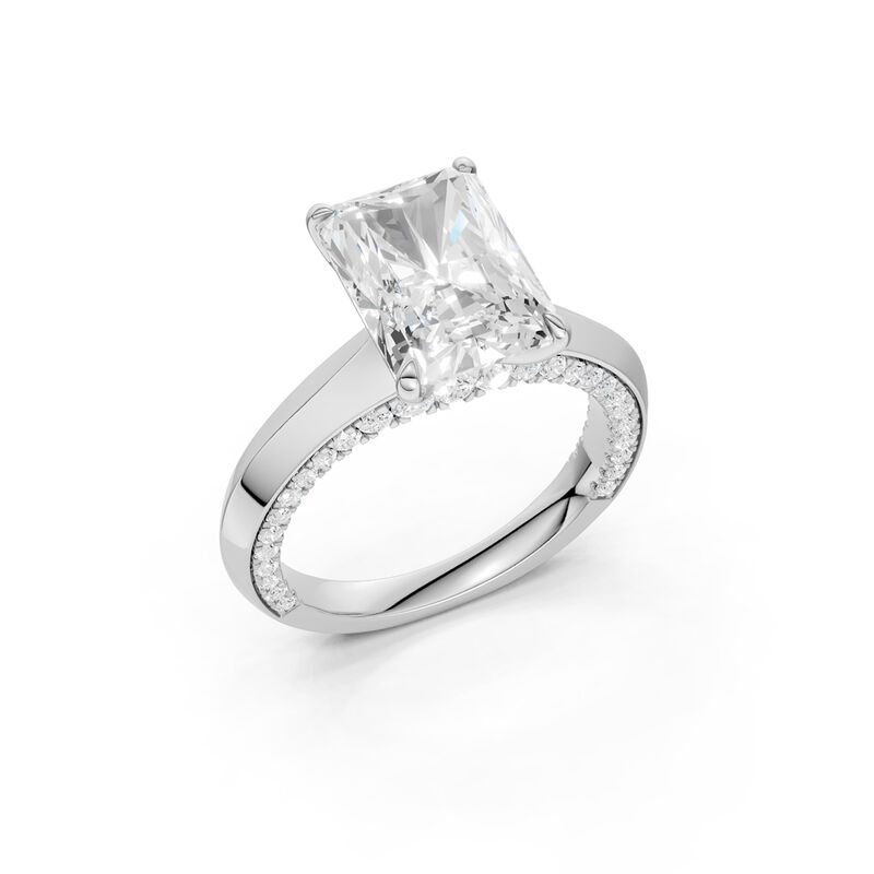 Radiant Lab Grown Diamond 4 1/2ctw. Knife Edge Engagement Ring with Diamond Side Profile in 14k White Gold image number null